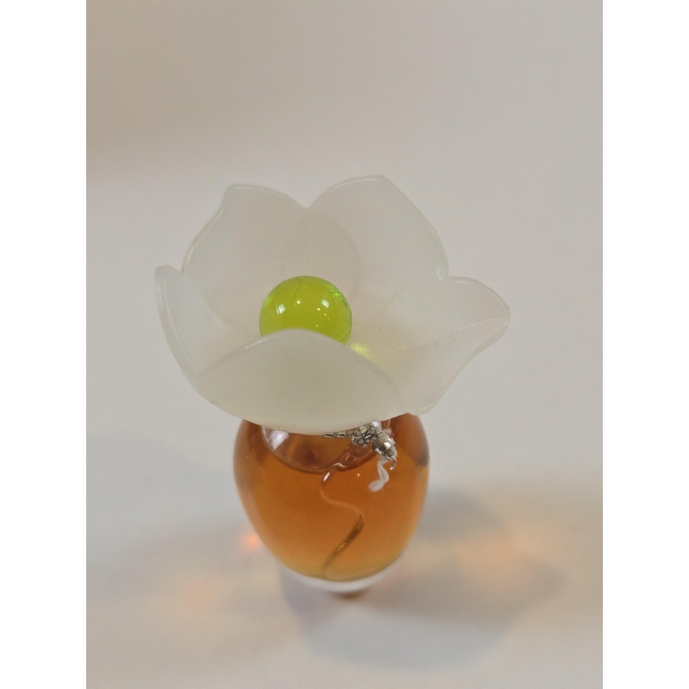 Glass Flower Perfume Amber Frosted White Petals Green Center
